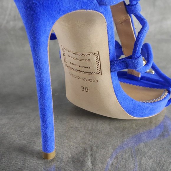 NIB Dsquared2 BABE WIRE Gold-Tone Chain Blue STILETTO HEELS Sz 6* US 36 EU ANB - Picture 9 of 13